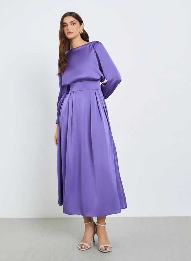 ستايلي فستان طويل مكسر بحافة واسعة